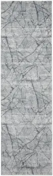 8' Gray and Ivory Abstract Power Loom Worn Faded Runner Rug