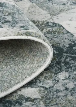 8' Ivory Gray and Green Abstract Power Loom Worn Faded Runner Rug
