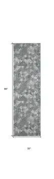 8' Ivory Gray and Green Abstract Power Loom Worn Faded Runner Rug