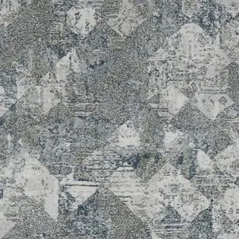 8' Ivory Gray and Green Abstract Power Loom Worn Faded Runner Rug