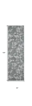 8' Ivory Gray and Green Abstract Power Loom Worn Faded Runner Rug