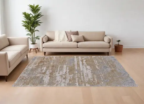 8' X 10' Ivory Tan and Gray Abstract Power Loom Area Rug