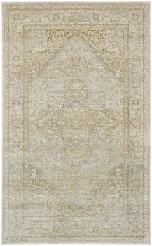 8' X 10' Ivory and Gold Oriental Power Loom Area Rug