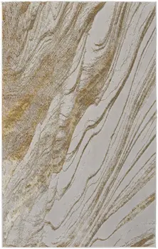 7' X 10' Ivory Brown and Gold Abstract Power Loom Area Rug