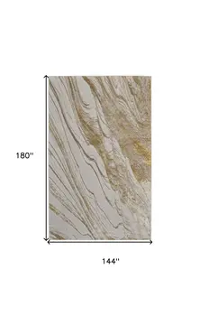 12' X 15' Ivory Brown and Gold Abstract Power Loom Area Rug