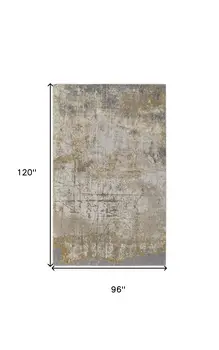 8' X 10' Ivory Gray and Brown Abstract Power Loom Worn Faded Area Rug