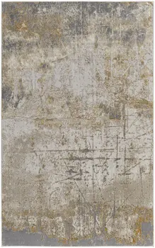 10' X 13' Ivory Gray and Brown Abstract Power Loom Worn Faded Area Rug