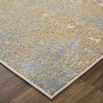 10' X 13' Ivory Gray and Brown Abstract Power Loom Worn Faded Area Rug