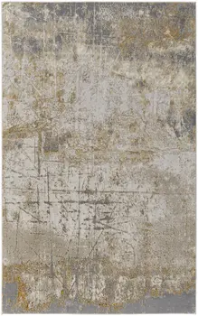 10' X 13' Ivory Gray and Brown Abstract Power Loom Worn Faded Area Rug