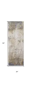 8' Ivory Gray and Brown Abstract Power Loom Worn Faded Runner Rug