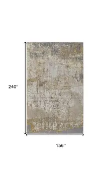 13' X 20' Ivory Gray and Brown Abstract Power Loom Worn Faded Area Rug