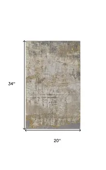 2' X 3' Ivory Gray and Brown Abstract Power Loom Worn Faded Area Rug