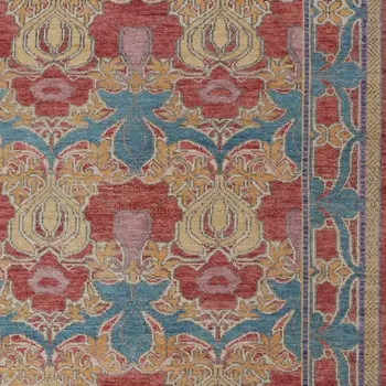 8' X 10' Blue Red and Yellow Wool Oriental Hand Knotted Area Rug
