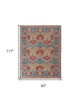 8' X 10' Blue Red and Yellow Wool Oriental Hand Knotted Area Rug