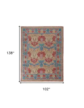 8' X 12' Blue Red and Yellow Wool Oriental Hand Knotted Area Rug