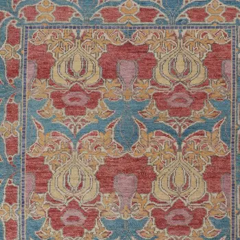 9' X 13' Blue Red and Yellow Wool Oriental Hand Knotted Area Rug