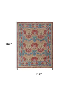 9' X 13' Blue Red and Yellow Wool Oriental Hand Knotted Area Rug