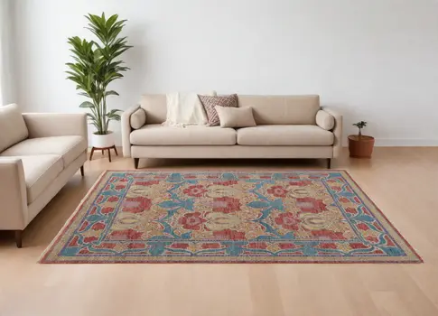 12' X 15' Blue Red and Yellow Wool Oriental Hand Knotted Area Rug