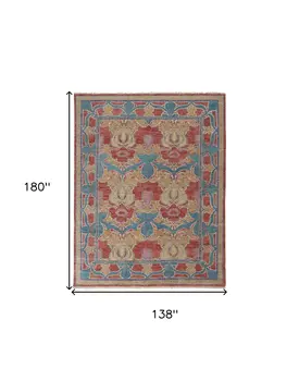 12' X 15' Blue Red and Yellow Wool Oriental Hand Knotted Area Rug