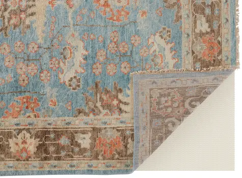 4' X 6' Brown and Blue Wool Oriental Hand Knotted Area Rug