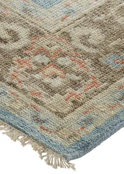 8' X 12' Brown and Blue Wool Oriental Hand Knotted Area Rug