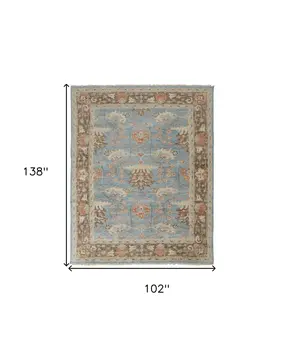 8' X 12' Brown and Blue Wool Oriental Hand Knotted Area Rug