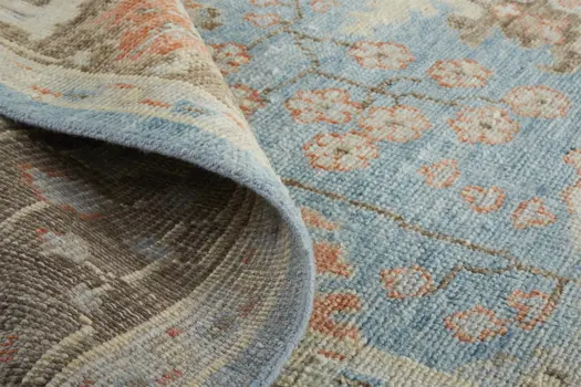 2' X 3' Brown and Blue Wool Oriental Hand Knotted Area Rug