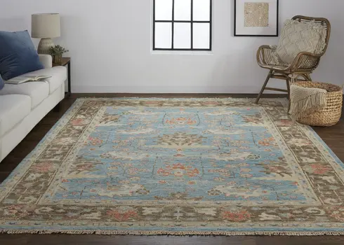 2' X 3' Brown and Blue Wool Oriental Hand Knotted Area Rug