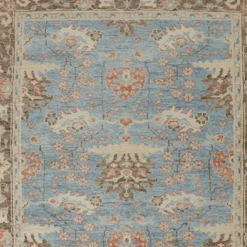 2' X 3' Brown and Blue Wool Oriental Hand Knotted Area Rug