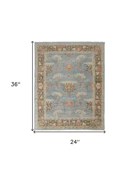 2' X 3' Brown and Blue Wool Oriental Hand Knotted Area Rug