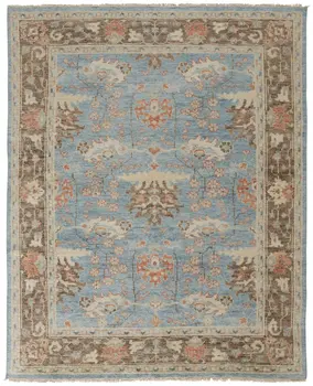 2' X 3' Brown and Blue Wool Oriental Hand Knotted Area Rug