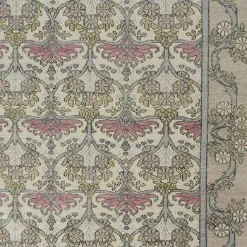 6' X 9' Ivory Gray and Pink Wool Floral Hand Knotted Area Rug
