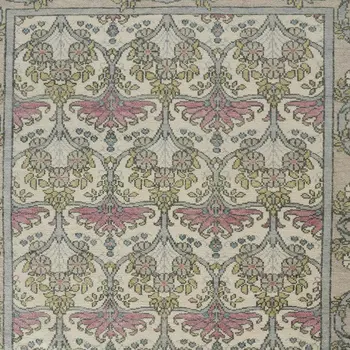 8' X 10' Ivory Gray and Pink Wool Floral Hand Knotted Area Rug