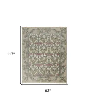 8' X 10' Ivory Gray and Pink Wool Floral Hand Knotted Area Rug