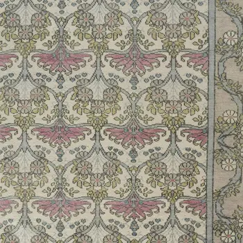 9' X 13' Ivory Gray and Pink Wool Floral Hand Knotted Area Rug