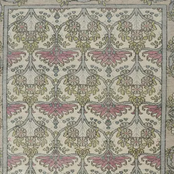 12' X 15' Ivory Gray and Pink Wool Floral Hand Knotted Area Rug