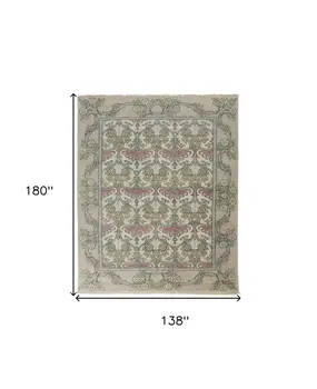 12' X 15' Ivory Gray and Pink Wool Floral Hand Knotted Area Rug