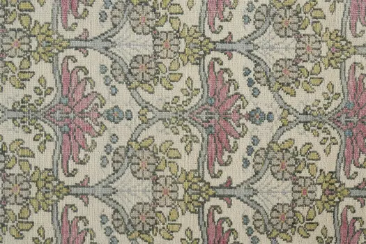 2' X 3' Ivory Gray and Pink Wool Floral Hand Knotted Area Rug