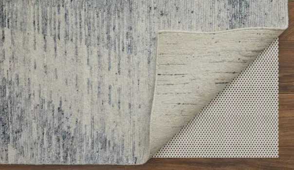 8' X 12' Ivory Gray and Blue Abstract Hand Knotted Worn Faded Area Rug