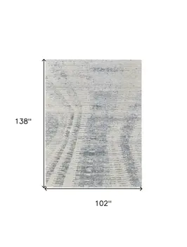 8' X 12' Ivory Gray and Blue Abstract Hand Knotted Worn Faded Area Rug