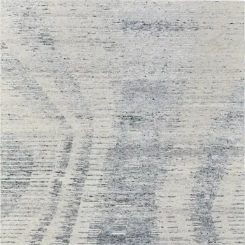 9' X 13' Ivory Gray and Blue Abstract Hand Knotted Worn Faded Area Rug