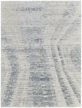 12' X 15' Ivory Gray and Blue Abstract Hand Knotted Worn Faded Area Rug