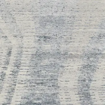 2' X 3' Ivory Gray and Blue Abstract Hand Knotted Worn Faded Area Rug