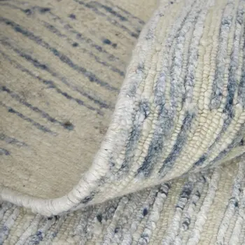 3' X 5' Ivory and Blue Abstract Hand Knotted Worn Faded Area Rug