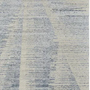 4' X 6' Ivory and Blue Abstract Hand Knotted Worn Faded Area Rug