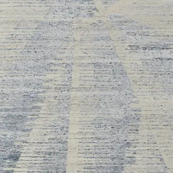 9' X 13' Ivory and Blue Abstract Hand Knotted Worn Faded Area Rug