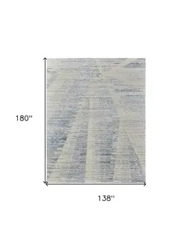 12' X 15' Ivory and Blue Abstract Hand Knotted Worn Faded Area Rug