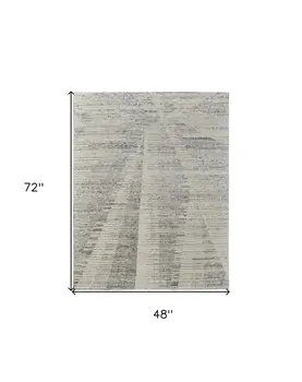 4' X 6' Ivory and Gray Abstract Hand Knotted Worn Faded Area Rug