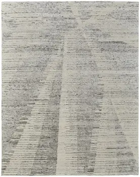6' X 9' Ivory and Gray Abstract Hand Knotted Worn Faded Area Rug