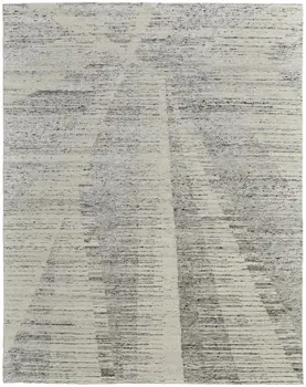 6' X 9' Ivory and Gray Abstract Hand Knotted Worn Faded Area Rug